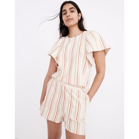Madewell Textured Flutter Sleeve Crop Top in Stripe Shirt Medium Spring Boho - Picture 1 of 11